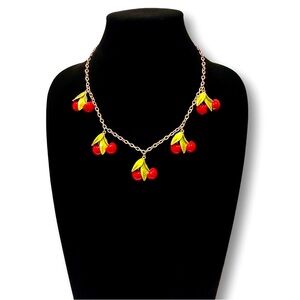 Cherries Jubilee Red & Green Enamel Charm Necklace​